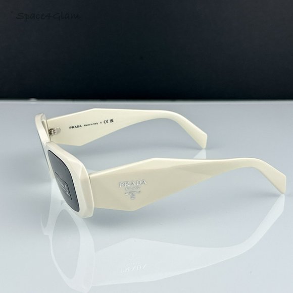 Prada Women Sunglasses Ivory White Dark Gray Rectangle PR17WS 1425S0 NEW - Picture 4 of 17